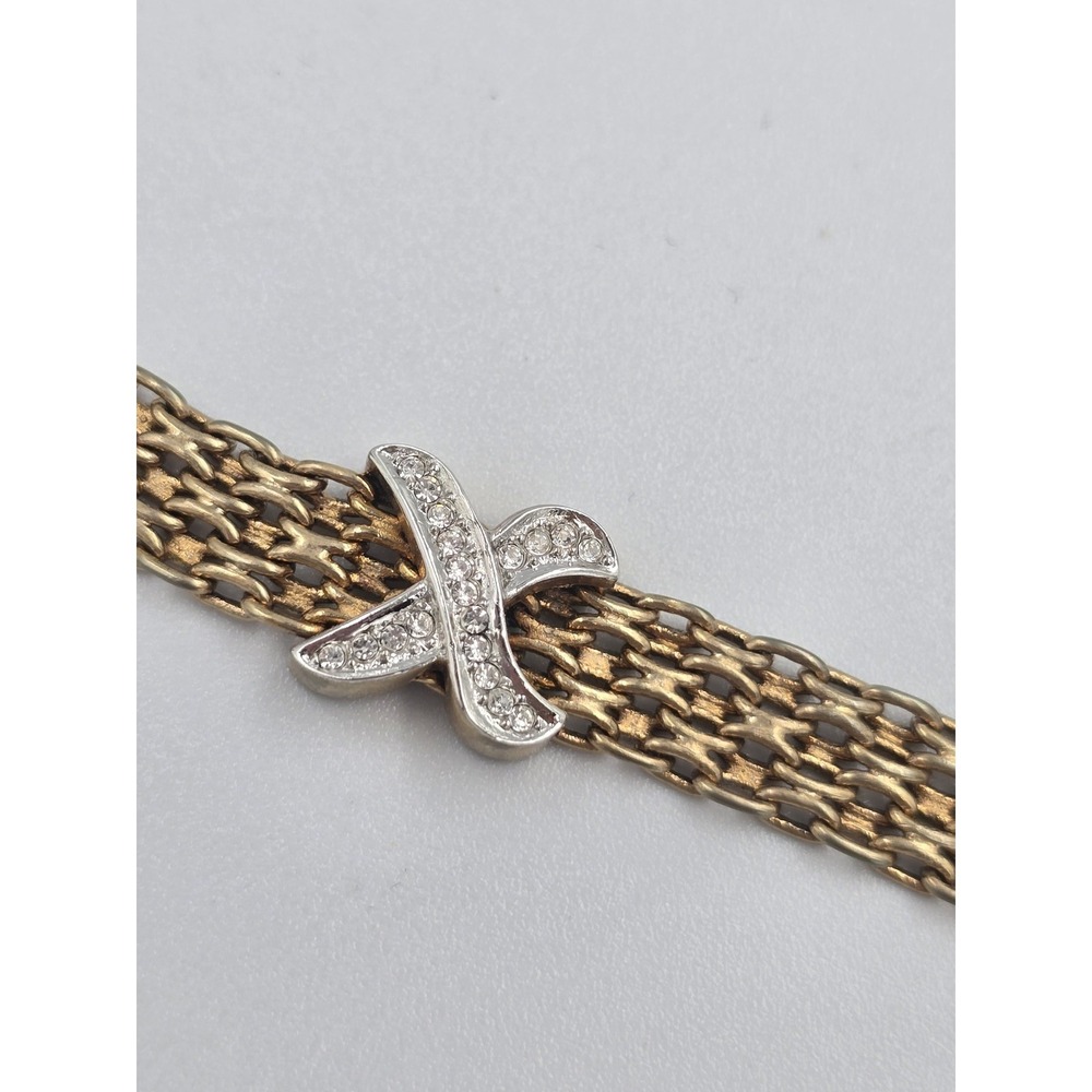 Gold Tone Multi-Strand Bracelet with Rhinestone X Kiss Motif‎ Fashion Jewelry